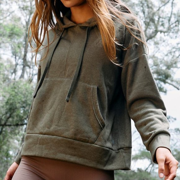 Free People FP Movement Work It Out Hoodie S Womens Army Green - Picture 4 of 5